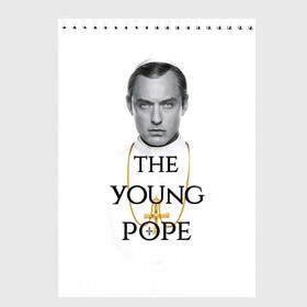 Скетчбук с принтом The Young Pope в Курске, 100% бумага
 | 48 листов, плотность листов — 100 г/м2, плотность картонной обложки — 250 г/м2. Листы скреплены сверху удобной пружинной спиралью | Тематика изображения на принте: young pope | джуд | лоу | молодой папа