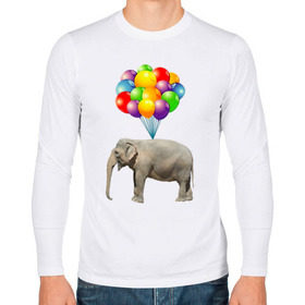 Мужской лонгслив хлопок с принтом Воздушный слоник в Курске, 100% хлопок |  | Тематика изображения на принте: арт | животные | слон | шарики