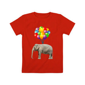 Детская футболка хлопок с принтом Воздушный слоник в Курске, 100% хлопок | круглый вырез горловины, полуприлегающий силуэт, длина до линии бедер | Тематика изображения на принте: арт | животные | слон | шарики