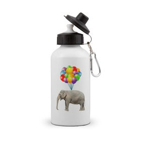 Бутылка спортивная с принтом Воздушный слоник в Курске, металл | емкость — 500 мл, в комплекте две пластиковые крышки и карабин для крепления | арт | животные | слон | шарики