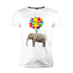Мужская футболка премиум с принтом Воздушный слоник в Курске, 92% хлопок, 8% лайкра | приталенный силуэт, круглый вырез ворота, длина до линии бедра, короткий рукав | арт | животные | слон | шарики