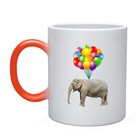 Кружка хамелеон с принтом Воздушный слоник в Курске, керамика | меняет цвет при нагревании, емкость 330 мл | арт | животные | слон | шарики