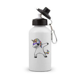 Бутылка спортивная с принтом Unicorn dab в Курске, металл | емкость — 500 мл, в комплекте две пластиковые крышки и карабин для крепления | арт | единорог | животные | музыка