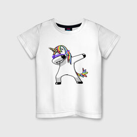 Детская футболка хлопок с принтом Unicorn dab в Курске, 100% хлопок | круглый вырез горловины, полуприлегающий силуэт, длина до линии бедер | арт | единорог | животные | музыка