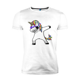 Мужская футболка премиум с принтом Unicorn dab в Курске, 92% хлопок, 8% лайкра | приталенный силуэт, круглый вырез ворота, длина до линии бедра, короткий рукав | арт | единорог | животные | музыка