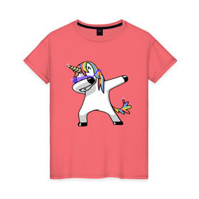 Женская футболка хлопок с принтом Unicorn dab в Курске, 100% хлопок | прямой крой, круглый вырез горловины, длина до линии бедер, слегка спущенное плечо | арт | единорог | животные | музыка