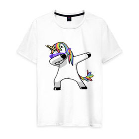 Мужская футболка хлопок с принтом Unicorn dab в Курске, 100% хлопок | прямой крой, круглый вырез горловины, длина до линии бедер, слегка спущенное плечо. | арт | единорог | животные | музыка