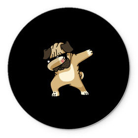 Коврик круглый с принтом Dog dab в Курске, резина и полиэстер | круглая форма, изображение наносится на всю лицевую часть | арт | животное | мопс | музыка | собака