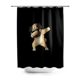 Штора 3D для ванной с принтом Dog dab в Курске, 100% полиэстер | плотность материала — 100 г/м2. Стандартный размер — 146 см х 180 см. По верхнему краю — пластиковые люверсы для креплений. В комплекте 10 пластиковых колец | арт | животное | мопс | музыка | собака