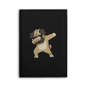 Обложка для автодокументов с принтом Dog dab в Курске, натуральная кожа |  размер 19,9*13 см; внутри 4 больших “конверта” для документов и один маленький отдел — туда идеально встанут права | арт | животное | мопс | музыка | собака