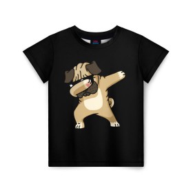 Детская футболка 3D с принтом Dog dab в Курске, 100% гипоаллергенный полиэфир | прямой крой, круглый вырез горловины, длина до линии бедер, чуть спущенное плечо, ткань немного тянется | Тематика изображения на принте: арт | животное | мопс | музыка | собака