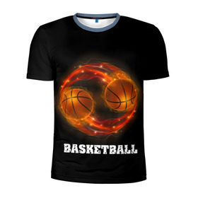 Мужская футболка 3D спортивная с принтом basketball fire в Курске, 100% полиэстер с улучшенными характеристиками | приталенный силуэт, круглая горловина, широкие плечи, сужается к линии бедра | fire | flames | light | sport | баскетбол | игра | кольцо | мяч | небо | огонь | сетка | спорт | спортивные соревнования | стиль
