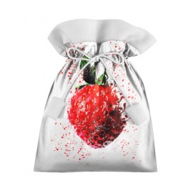 Подарочный 3D мешок с принтом Клубника в Курске, 100% полиэстер | Размер: 29*39 см | брызги | земляника | клубника | краски | красный | природа | рисунок | фрукты