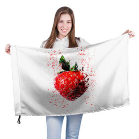 Флаг 3D с принтом Клубника в Курске, 100% полиэстер | плотность ткани — 95 г/м2, размер — 67 х 109 см. Принт наносится с одной стороны | брызги | земляника | клубника | краски | красный | природа | рисунок | фрукты