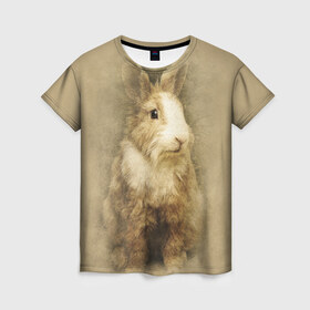 Женская футболка 3D с принтом Кролик в Курске, 100% полиэфир ( синтетическое хлопкоподобное полотно) | прямой крой, круглый вырез горловины, длина до линии бедер | грызун | животные | заяц | кролик | мордочка | природа | пушистый | уши
