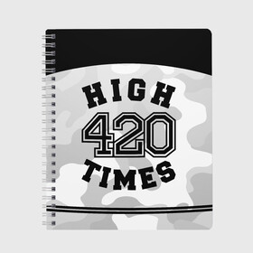 Тетрадь с принтом High Times 420 Camo в Курске, 100% бумага | 48 листов, плотность листов — 60 г/м2, плотность картонной обложки — 250 г/м2. Листы скреплены сбоку удобной пружинной спиралью. Уголки страниц и обложки скругленные. Цвет линий — светло-серый
 | Тематика изображения на принте: camouflage | камо | камуфляж