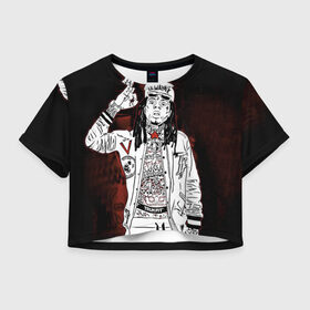 Женская футболка 3D укороченная с принтом Lil Wayne 3 в Курске, 100% полиэстер | круглая горловина, длина футболки до линии талии, рукава с отворотами | lil wayne | rap | лил уэйн | рэп | хип хоп