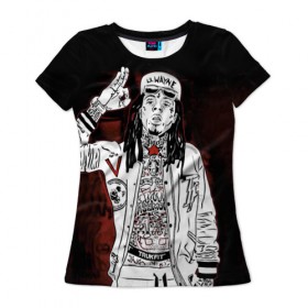 Женская футболка 3D с принтом Lil Wayne 3 в Курске, 100% полиэфир ( синтетическое хлопкоподобное полотно) | прямой крой, круглый вырез горловины, длина до линии бедер | lil wayne | rap | лил уэйн | рэп | хип хоп