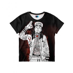 Детская футболка 3D с принтом Lil Wayne 3 в Курске, 100% гипоаллергенный полиэфир | прямой крой, круглый вырез горловины, длина до линии бедер, чуть спущенное плечо, ткань немного тянется | lil wayne | rap | лил уэйн | рэп | хип хоп