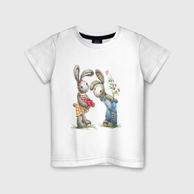 Детская футболка хлопок с принтом Любовь в Курске, 100% хлопок | круглый вырез горловины, полуприлегающий силуэт, длина до линии бедер | акварель | зайчиха | заяц | игрушка | кролики | мимими | плюшевый | рисунок | ягода