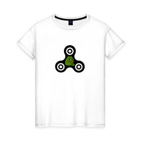 Женская футболка хлопок с принтом Frog spinner в Курске, 100% хлопок | прямой крой, круглый вырез горловины, длина до линии бедер, слегка спущенное плечо | pepe | spinner | антиспиннер | вейп | вейпер | вертушка | лягушка | мем | пепе | спиннер