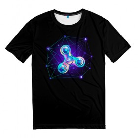 Мужская футболка 3D с принтом Space spinner в Курске, 100% полиэфир | прямой крой, круглый вырез горловины, длина до линии бедер | Тематика изображения на принте: spinner | антиспиннер | вейп | вейпер | вертушка | мем | спиннер