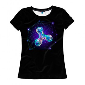 Женская футболка 3D с принтом Space spinner в Курске, 100% полиэфир ( синтетическое хлопкоподобное полотно) | прямой крой, круглый вырез горловины, длина до линии бедер | spinner | антиспиннер | вейп | вейпер | вертушка | мем | спиннер