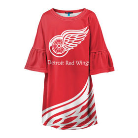 Детское платье 3D с принтом Detroit Red Wings 2017 в Курске, 100% полиэстер | прямой силуэт, чуть расширенный к низу. Круглая горловина, на рукавах — воланы | Тематика изображения на принте: detroit red wings | nhl | спорт | хоккей
