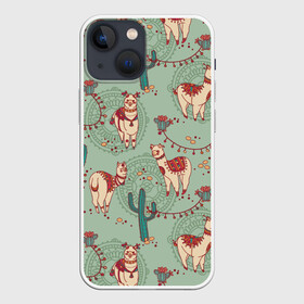 Чехол для iPhone 13 mini с принтом Альпаки в Курске,  |  | альпаки | кактусы | ламы | паттерн