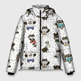 Мужская зимняя куртка 3D с принтом Лесные супергерои в Курске, верх — 100% полиэстер; подкладка — 100% полиэстер; утеплитель — 100% полиэстер | длина ниже бедра, свободный силуэт Оверсайз. Есть воротник-стойка, отстегивающийся капюшон и ветрозащитная планка. 

Боковые карманы с листочкой на кнопках и внутренний карман на молнии. | Тематика изображения на принте: енот | лес | лис | лось | медведь | паттерн | сова