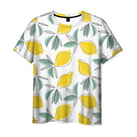 Мужская футболка 3D с принтом Лимончики в Курске, 100% полиэфир | прямой крой, круглый вырез горловины, длина до линии бедер | лимоны | минимализм | паттерн | фрукты | цитрусовые