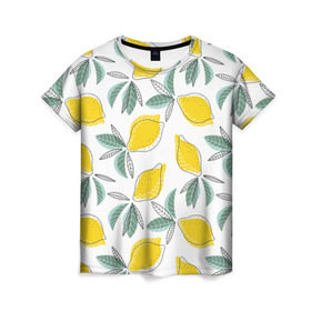 Женская футболка 3D с принтом Лимончики в Курске, 100% полиэфир ( синтетическое хлопкоподобное полотно) | прямой крой, круглый вырез горловины, длина до линии бедер | лимоны | минимализм | паттерн | фрукты | цитрусовые