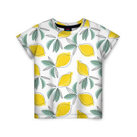 Детская футболка 3D с принтом Лимончики в Курске, 100% гипоаллергенный полиэфир | прямой крой, круглый вырез горловины, длина до линии бедер, чуть спущенное плечо, ткань немного тянется | лимоны | минимализм | паттерн | фрукты | цитрусовые