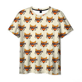 Мужская футболка 3D с принтом Лисы ниндзя в Курске, 100% полиэфир | прямой крой, круглый вырез горловины, длина до линии бедер | Тематика изображения на принте: лисы | минимализм | ниндзя | паттерн