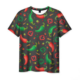 Мужская футболка 3D с принтом Перчики в Курске, 100% полиэфир | прямой крой, круглый вырез горловины, длина до линии бедер | Тематика изображения на принте: еда | овощи | паттерн | перец