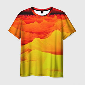 Мужская футболка 3D с принтом Пустыня в Курске, 100% полиэфир | прямой крой, круглый вырез горловины, длина до линии бедер | 3d | narure | summer | yellow | вечер | жара | закат | насыпи | песок | пустыня | солнце