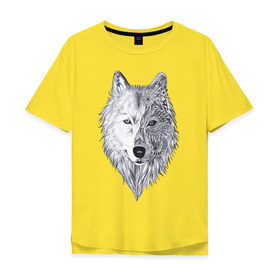 Мужская футболка хлопок Oversize с принтом Рисованный волк в Курске, 100% хлопок | свободный крой, круглый ворот, “спинка” длиннее передней части | Тематика изображения на принте: арт | волки | графика | животные | узор | хищники | черно белые
