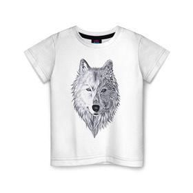 Детская футболка хлопок с принтом Рисованный волк в Курске, 100% хлопок | круглый вырез горловины, полуприлегающий силуэт, длина до линии бедер | Тематика изображения на принте: арт | волки | графика | животные | узор | хищники | черно белые