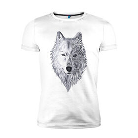 Мужская футболка премиум с принтом Рисованный волк в Курске, 92% хлопок, 8% лайкра | приталенный силуэт, круглый вырез ворота, длина до линии бедра, короткий рукав | Тематика изображения на принте: арт | волки | графика | животные | узор | хищники | черно белые