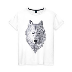 Женская футболка хлопок с принтом Рисованный волк в Курске, 100% хлопок | прямой крой, круглый вырез горловины, длина до линии бедер, слегка спущенное плечо | арт | волки | графика | животные | узор | хищники | черно белые