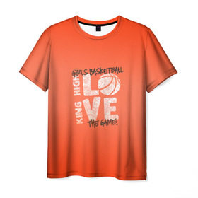 Мужская футболка 3D с принтом По королевски высокая любовь (баскетбол девушек) в Курске, 100% полиэфир | прямой крой, круглый вырез горловины, длина до линии бедер | Тематика изображения на принте: basketball | love | мяч