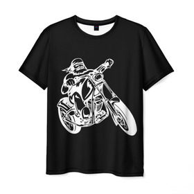 Мужская футболка 3D с принтом Байкер в Курске, 100% полиэфир | прямой крой, круглый вырез горловины, длина до линии бедер | biker | black and white | man | motorcycle | motorcyclist | silhouette | stencil | байкер | мотоцикл | мотоциклист | мужчина | силуэт | трафарет | черно белый