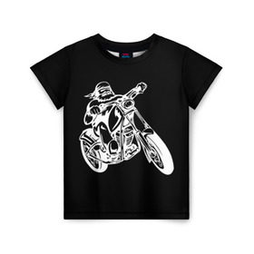 Детская футболка 3D с принтом Байкер в Курске, 100% гипоаллергенный полиэфир | прямой крой, круглый вырез горловины, длина до линии бедер, чуть спущенное плечо, ткань немного тянется | biker | black and white | man | motorcycle | motorcyclist | silhouette | stencil | байкер | мотоцикл | мотоциклист | мужчина | силуэт | трафарет | черно белый