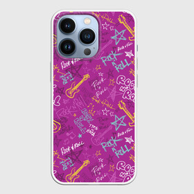 Чехол для iPhone 13 Pro с принтом музыка в Курске,  |  | гитара | звезда | музыка | паттерн | рок | узор | фиолетовый