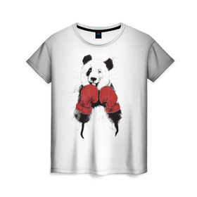 Женская футболка 3D с принтом Панда боксер в Курске, 100% полиэфир ( синтетическое хлопкоподобное полотно) | прямой крой, круглый вырез горловины, длина до линии бедер | бамбук | бамбуковый медведь | бокс | боксерские | брызги | енот | животное | коала | красивый | красная книга | кунгфу | медведь | милый | мишка | очки | панда | перчатки | пот | прикол | прикольный