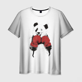 Мужская футболка 3D с принтом Панда боксер в Курске, 100% полиэфир | прямой крой, круглый вырез горловины, длина до линии бедер | бамбук | бамбуковый медведь | бокс | боксерские | брызги | енот | животное | коала | красивый | красная книга | кунгфу | медведь | милый | мишка | очки | панда | перчатки | пот | прикол | прикольный
