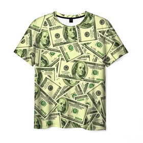 Мужская футболка 3D с принтом Benjamin Franklin в Курске, 100% полиэфир | прямой крой, круглый вырез горловины, длина до линии бедер | 3d | benjamin franklin | америка | богатство | валюта | денежные купюры | деньги | доллар | зеленые | сша | текстуры