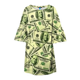Детское платье 3D с принтом Benjamin Franklin в Курске, 100% полиэстер | прямой силуэт, чуть расширенный к низу. Круглая горловина, на рукавах — воланы | 3d | benjamin franklin | америка | богатство | валюта | денежные купюры | деньги | доллар | зеленые | сша | текстуры