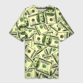 Платье-футболка 3D с принтом Benjamin Franklin в Курске,  |  | Тематика изображения на принте: 3d | benjamin franklin | америка | богатство | валюта | денежные купюры | деньги | доллар | зеленые | сша | текстуры