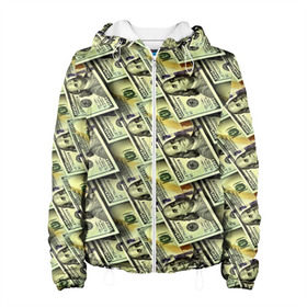 Женская куртка 3D с принтом Деньги в Курске, ткань верха — 100% полиэстер, подклад — флис | прямой крой, подол и капюшон оформлены резинкой с фиксаторами, два кармана без застежек по бокам, один большой потайной карман на груди. Карман на груди застегивается на липучку | 3d | benjamin franklin | америка | богатство | валюта | денежные купюры | деньги | доллар | зеленые | сша | текстуры